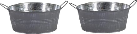 Mega Collections Teil/emmer/plantenpot - 2x - zink - grijs - rond - D22 x H10 cm