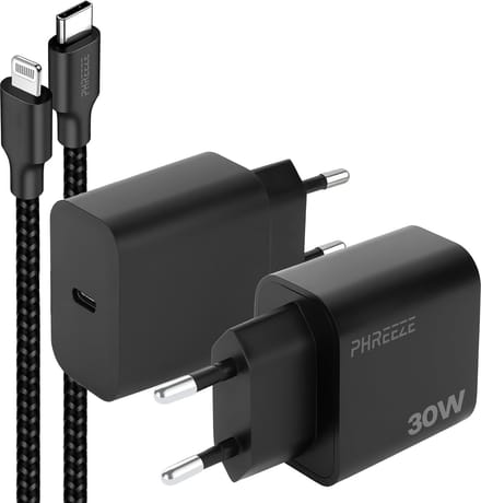 Phreeze 30w usb C snellader geschikt voor iPhone en iPad - Met geschikt voor usb C naar Lightning kabel - Oplader