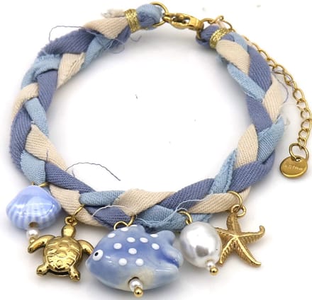 Armband - koord - RVS bedels - 16-21 cm - blauw