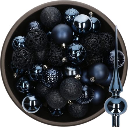 Decoris Kerstballen - 37x stuks 6 cm - met glazen piek glans - donkerblauw