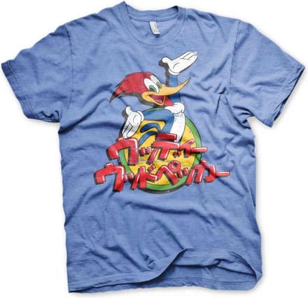 Woody Woodpecker Heren Tshirt -L- Washed Japanese Logo Blauw