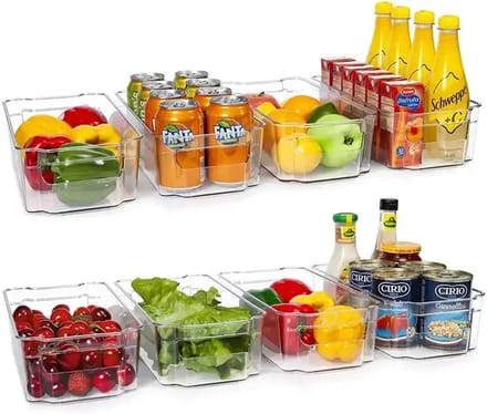 JustValue Koelkast Organizer - Set van 8 - Koelkast Bakjes - Transparant - Stapelbaar - Voorraadkast Organizer