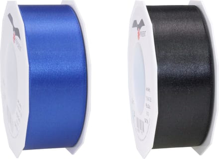 Glorex hobby - Satijn cadeau sierlint zwart en blauw 25 meter x 0.4 cm