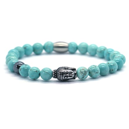 Ibizamen - Heren - armband - turkoois - buddha - RVS - turquoise - 8mm - 21cm