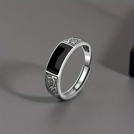 Verstelbare Koperen Vintage Drakenring Heren Mode Statement Piece met Zwarte Onyx Steen, Gedetailleerd Ontwerp black