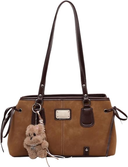 Schoudertas Dames - Vintage Tas - Dagelijks Gebruik - Met Pluche Hanger - 34 cm - Bruin