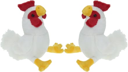 Pluche Kip knuffel - Set van 2x stuks - vogel - 20 cm - knuffeldier - boerderijknuffel - speelgoed - voor kinderen