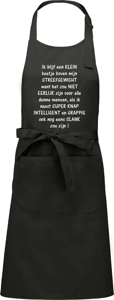 Mijncadeautje Schort - Boven mijn streefgewicht - Mooie - grappige - leuke Keukenschort - grijs