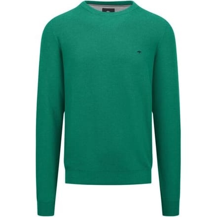 Fynch-Hatton Trui O-Neck Uni Color Fine Texture Grasgroen / male