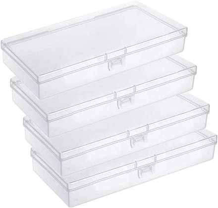 Set van 4 Heldere Rechthoekige Plastic Opbergdozen met Deksel voor Pillen, Kruidens, Sieraden en Knutselmaterialen