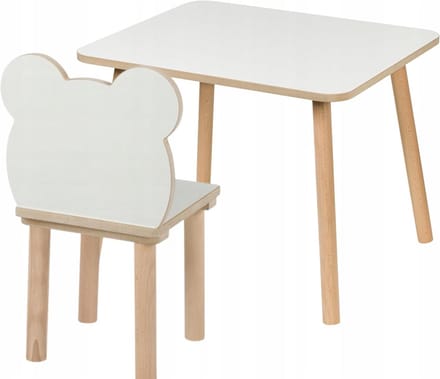 Kindertafel met Stoel Set – Kinderbureau en Stoel van Hout en MDF – Wit en Natuurlijk Design