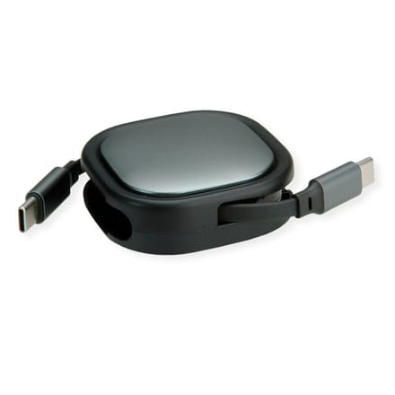 ROLINE USB 2.0 Retractable Cable Type C, 60W, C-C, M/M, zwart, 1,2 m
