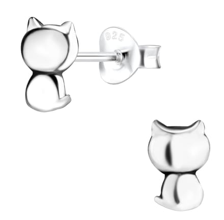 Joy|S - Zilveren kat poes oorbellen - 5 x 7 mm - massief