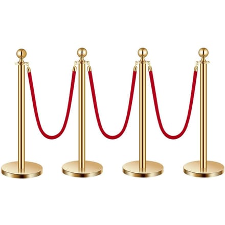 4 Stuks Gouden Afzetpaal 3 Rode Fluwelen Touwen Zandvulling Holle Voet