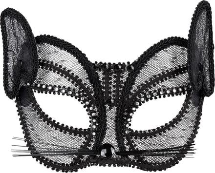 Boland - Kanten masker Kat deluxe Zwart - Volwassenen - Kat - Dieren
