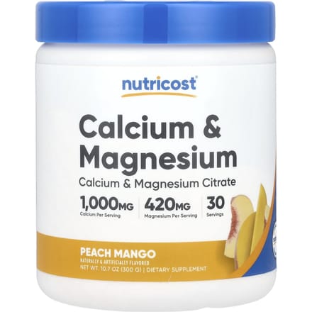 Nutricost, Calcium et Magnésium, Pêche Mangue, 10,7 oz (300 grammes)