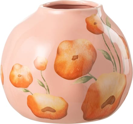 J-Line vaas Bloem Breed - keramiek - zalm/oranje - Ø 20.5 cm