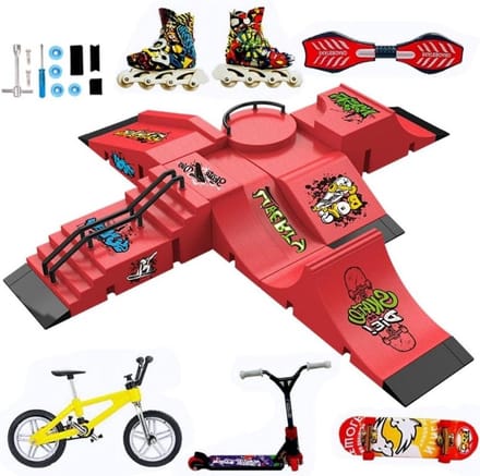 Vingerboard Skate Park Kit - Mini Skatepark - Fingerspel Training - DIY Montage - 13 stuks - Rood
