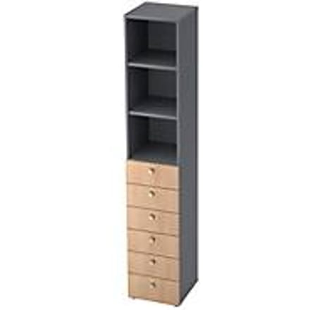 Combinatiekast TOPAS LINE, 6 dossierhoogtes, legborden + 6 laden, grafiet/eiken