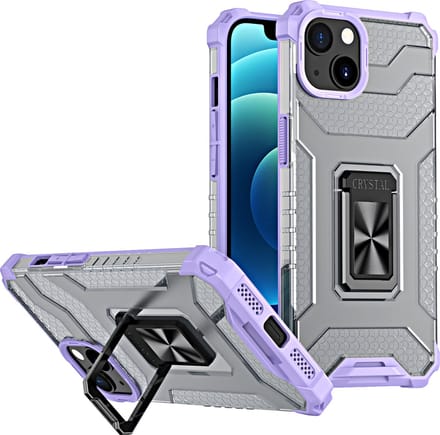 Hoesje Geschikt voor iPhone 13 Mini transparent rugged case Met Ringhouder – Groen