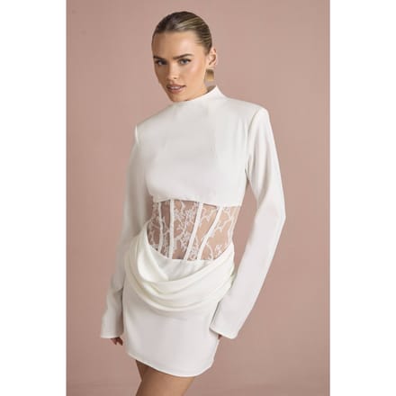boohoo Dames Kantkorset gestructureerde minijurk | Ivory | Maat: 12