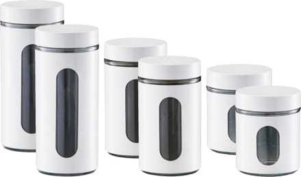 Zeller - 6x keuken voorraadpotten - wit - 3 formaten 600/900/1200 ml