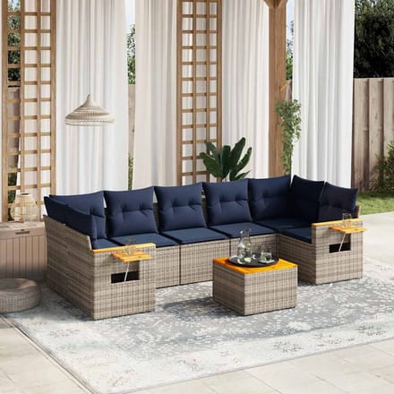 vidaXL - 8-delige - Loungeset - met - kussens - poly - rattan - grijs