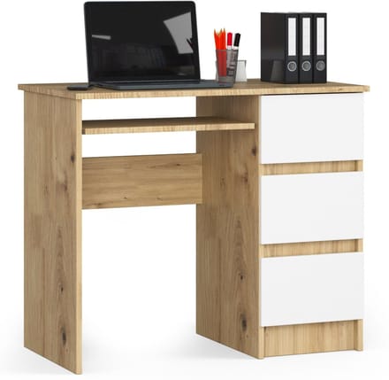 Bureau Rechts A-6 / Computerbureau / Computer Tafel / Bureautafel Rechts / Artisan Eik - Wit / 90 x 77 x 50 cm