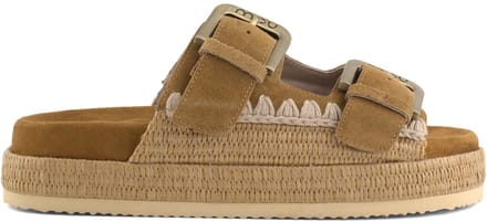 Mou Two Buckle Sandal Raffia Wrapping Slippers - Dames - Bruin - Maat 37