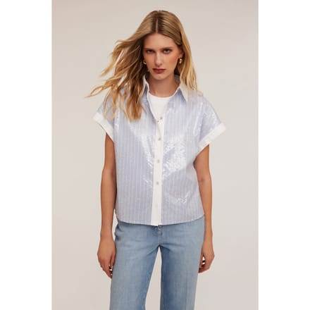 Motivi Full-sequin Striped Shirt Light Blue Taglia: 32 | Magliette intime Outlet | Donna | Blu