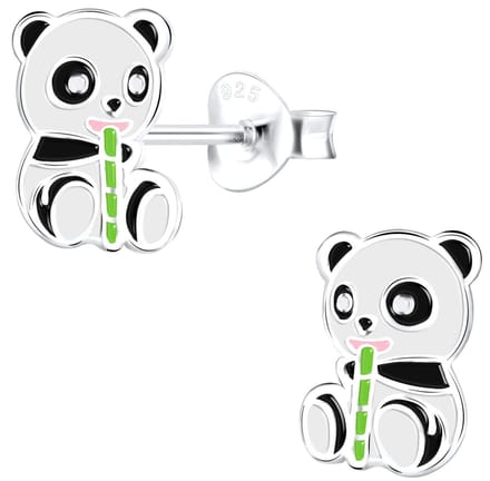 Joy|S - Zilveren Panda oorbellen - 7 x 9 mm - bamboe