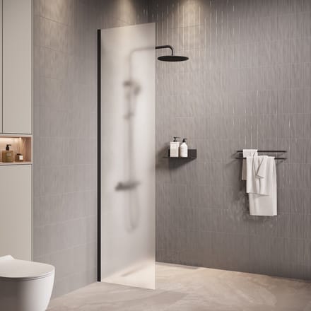 Badplaats Douchewand Florida 40 x 200 cm – Zwart – Inloopdouche 8 mm met Melkglas