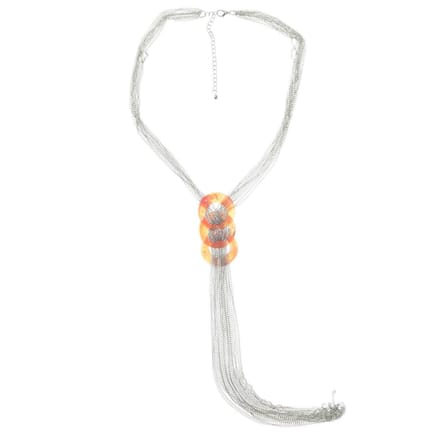 Behave® ketting zilverkleur met oranje hanger 45 cm - boho stijl met statement