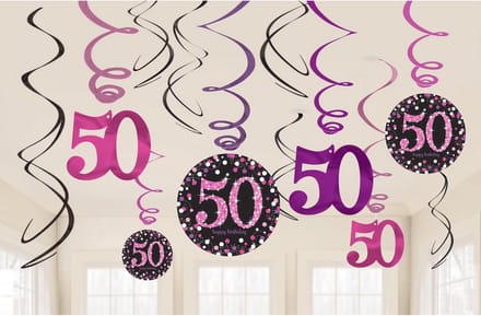 Amscan Decoratieslingers 50 Jaar Zwart/roze 18 Stuks