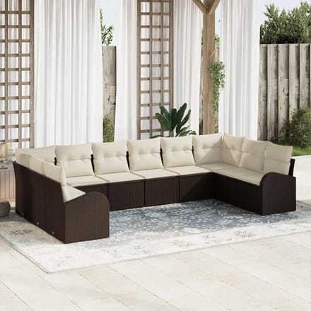 vidaXL - Tuinbank - Set - 10 - st - Bruin - en - wit - poly - rattan