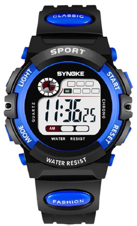 Synoke - Sporthorloge - Rubber - 45 mm - Zwart/Blauw