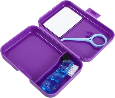 Beugelhouder met Spiegel - Retainer Case - Mondhygiëne - Dubbele Compartimenten - 11.3 x 7.8 x 2.8 cm - Paars