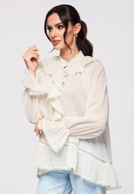 OMBRE - Loose Fit - Lange Mouw - Knopen Ecru ONESIZE