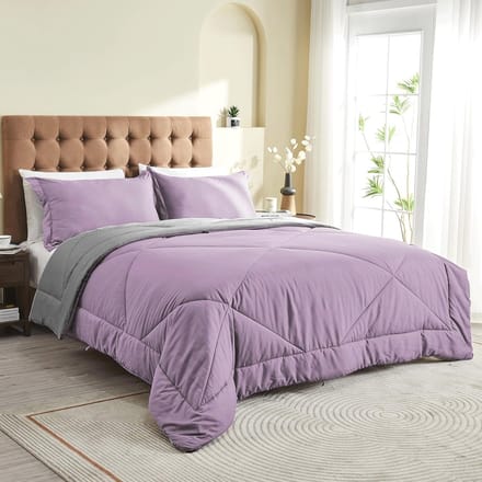 Omkeerbaar Zomerdekbed 155x220 cm - Lichte Microvezel met 200 GSM Vulling - Paars/Grijs