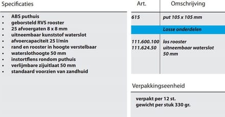 Van Den Berg abs vloerput met rvs rooster 10x10 zonder uitlaat 50mm