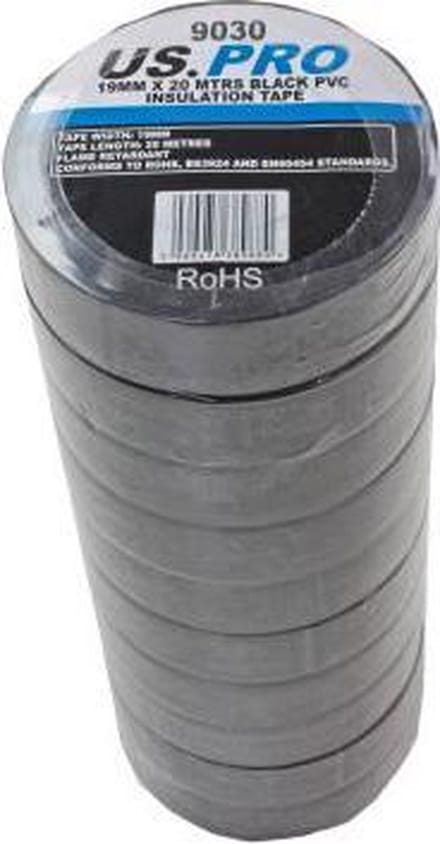 Isolatietape zwart 19 mm x 20 meter (pack van 10 rollen)