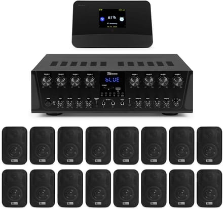Power Dynamics multiroom geluidsinstallatie - Met 8-zone versterker, 16 speakers en DAB tuner