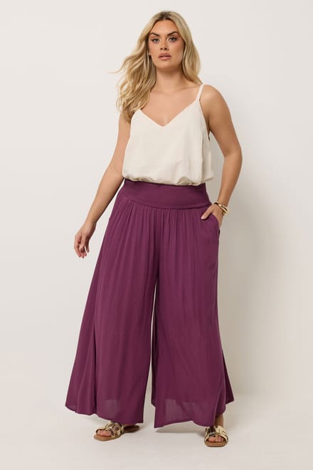 Yours Bordeauxrode Broek Met Gesmokte Stof Size 76Cm > 46