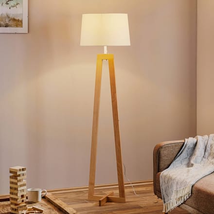 Aluminor Vloerlamp Sacha LS van hout en textiel, wit