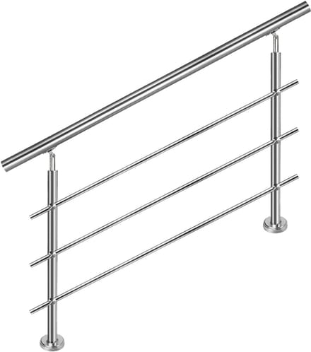 RVS Trapleuning Balkonleuning – 80cm – Verstelbaar – Ø42mm – Met 3 Dwarsbalken – Binnen & Buiten