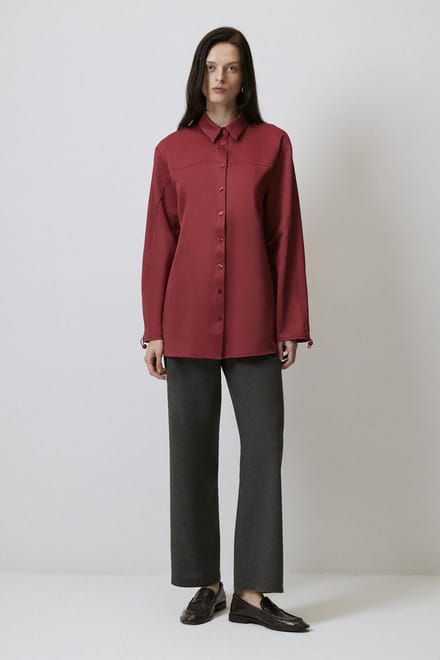 Touché Privé - Satijnlook blouse met rimpelmouwen - Bordeaux - Dames