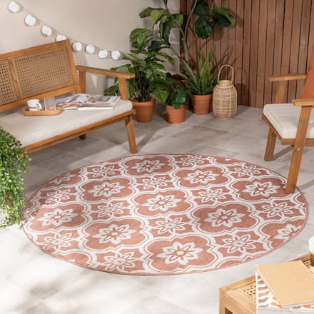 Fraai Rond buitenkleed - Rio Flower Roze - Ø 160 cm