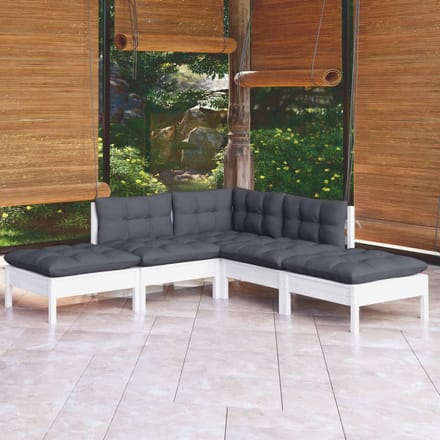 vidaXL - 5-delige - Loungeset - met - kussens - grenenhout - wit