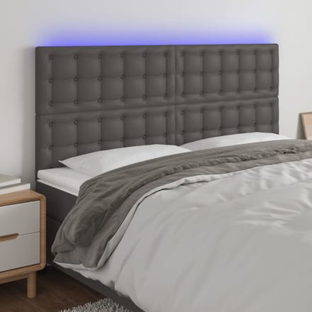 vidaXL - Hoofdbord - LED - 200x5x118/128 - cm - kunstleer - grijs