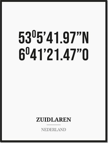 Poster/kaart ZUIDLAREN met coördinaten